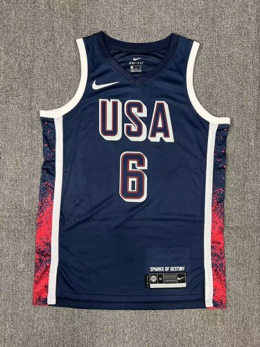 Nike Lebron James 6 Navy Mens USA Basketball 2024 Swingman Player Jersey